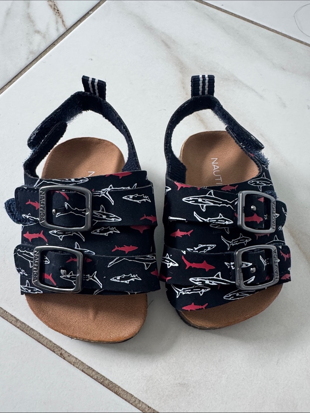 Nautica baby shoes - Shark Print Buckle Sandals red white and navy- never worn
